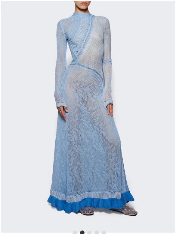 Light Blue Long Sleeve Sheer Knit Maxi Dress